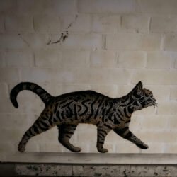 gemalte oder gesprayte Katze an der Wand. Lost Place Teufelsberg Berlin